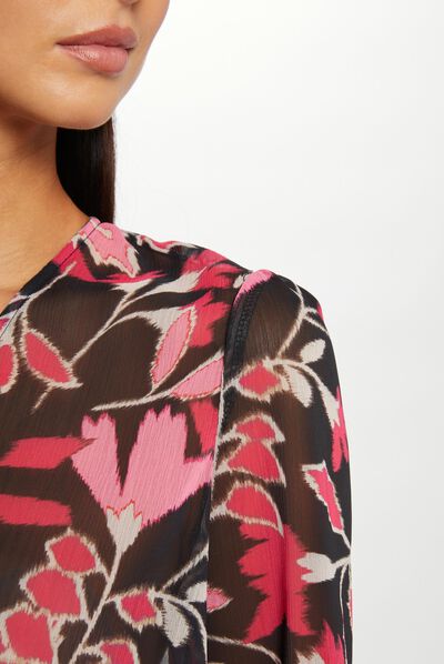 Robe droite drapée imprimé végétal multico femme