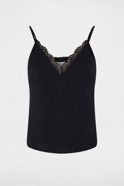 Blouse bretelles fines avec dentelle marine femme