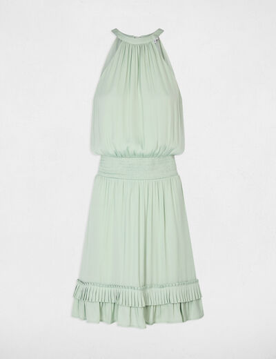 Robe courte col montant vert pastel femme
