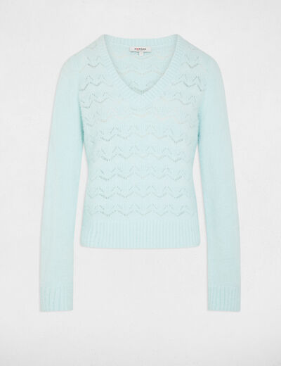 Pull col en V bleu ciel femme