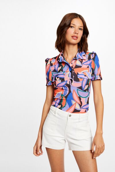T-shirt manches courtes imprimé abstrait multico femme