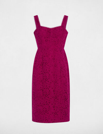 Robe fourreau broderie anglaise prune femme