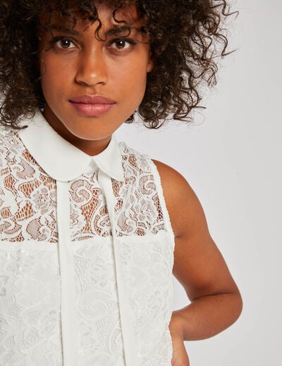Blouse sans manches en dentelle doubl&eacute;e blanc femme
