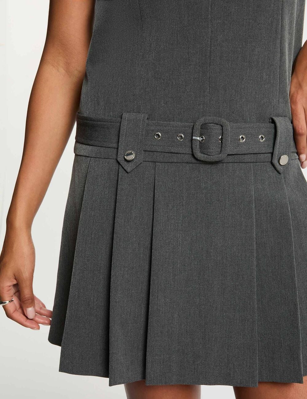 Robe ceintur&eacute;e col v gris moyen femme
