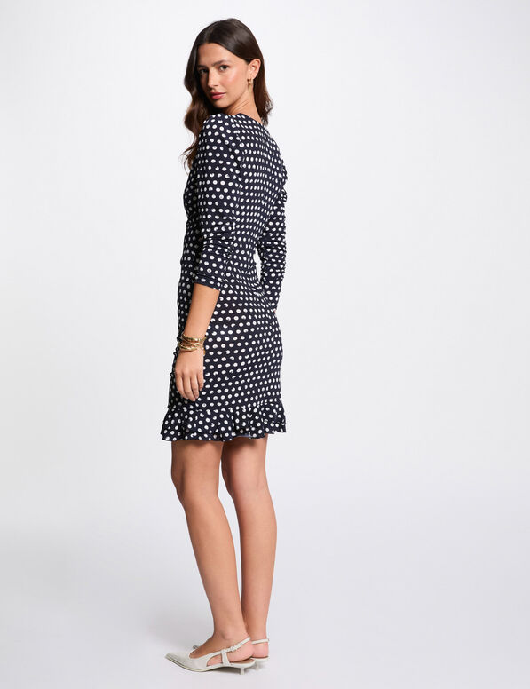 Robe courte ajustée à pois multicolore femme