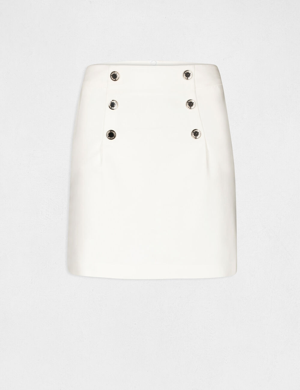 Jupe droite taille haute avec boutons ecru femme