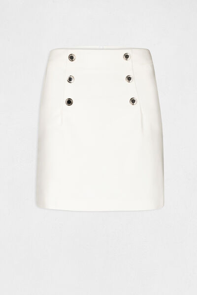Jupe droite taille haute avec boutons ecru femme