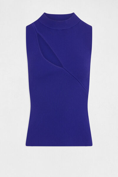 Débardeur pull sans manches à ouverture bleu moyen femme