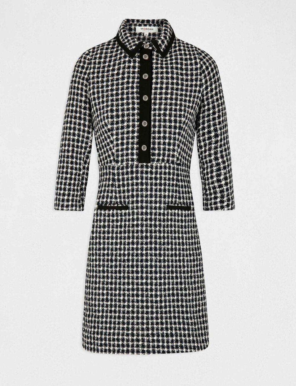 Robes manches 3/4 boutonnée à l'avant marine femme
