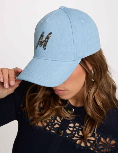 Casquette en jean M strass denim bleach femme