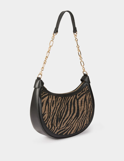 Sac demi-lune z&eacute;br&eacute; noir femme