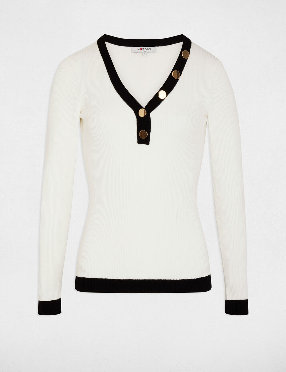 Pull ajust&eacute; col v blanc femme