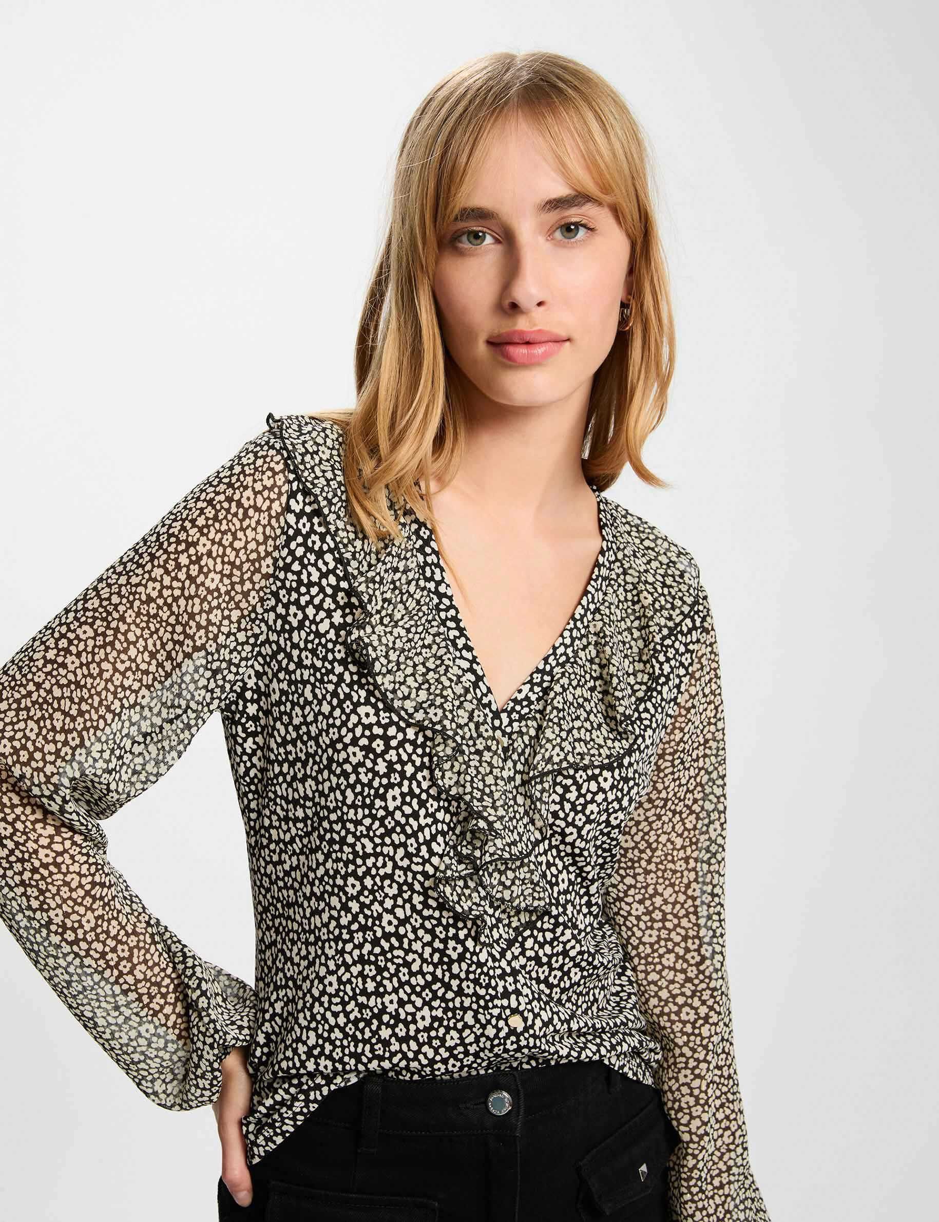 Top col v manches longues femme