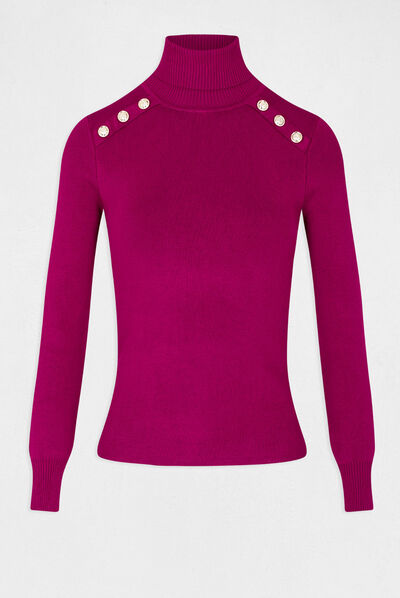 Pull manches longues à col roulé rose fonce femme