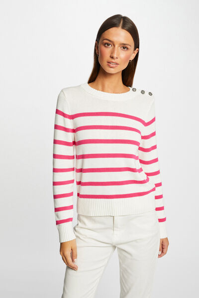 Pull manches longues à rayures ecru femme