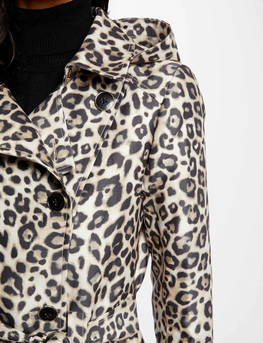 Trench droit ceinturé imprimé léopard multico femme