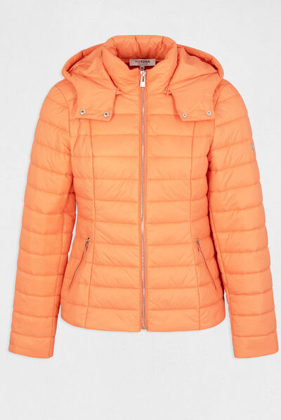 Doudoune droite à capuche orange femme