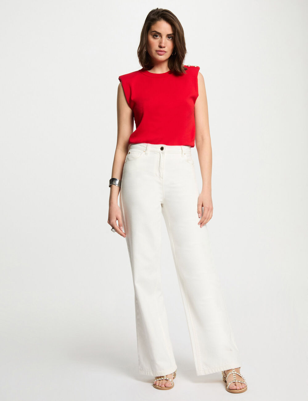 Pull sans manches rouge femme