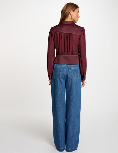 Chemise manches longues avec plis prune femme