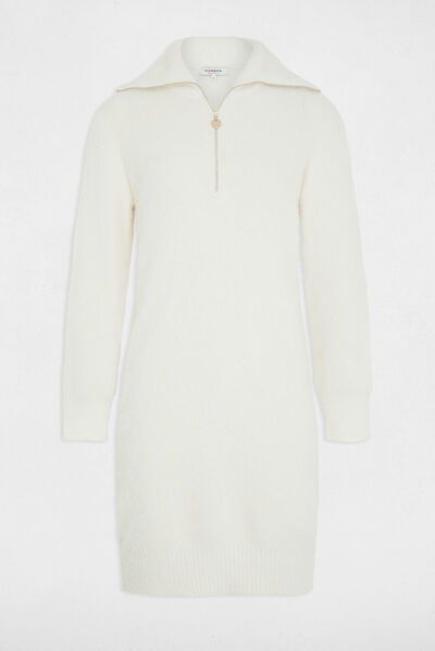 Robe pull droite avec col camionneur ivoire femme
