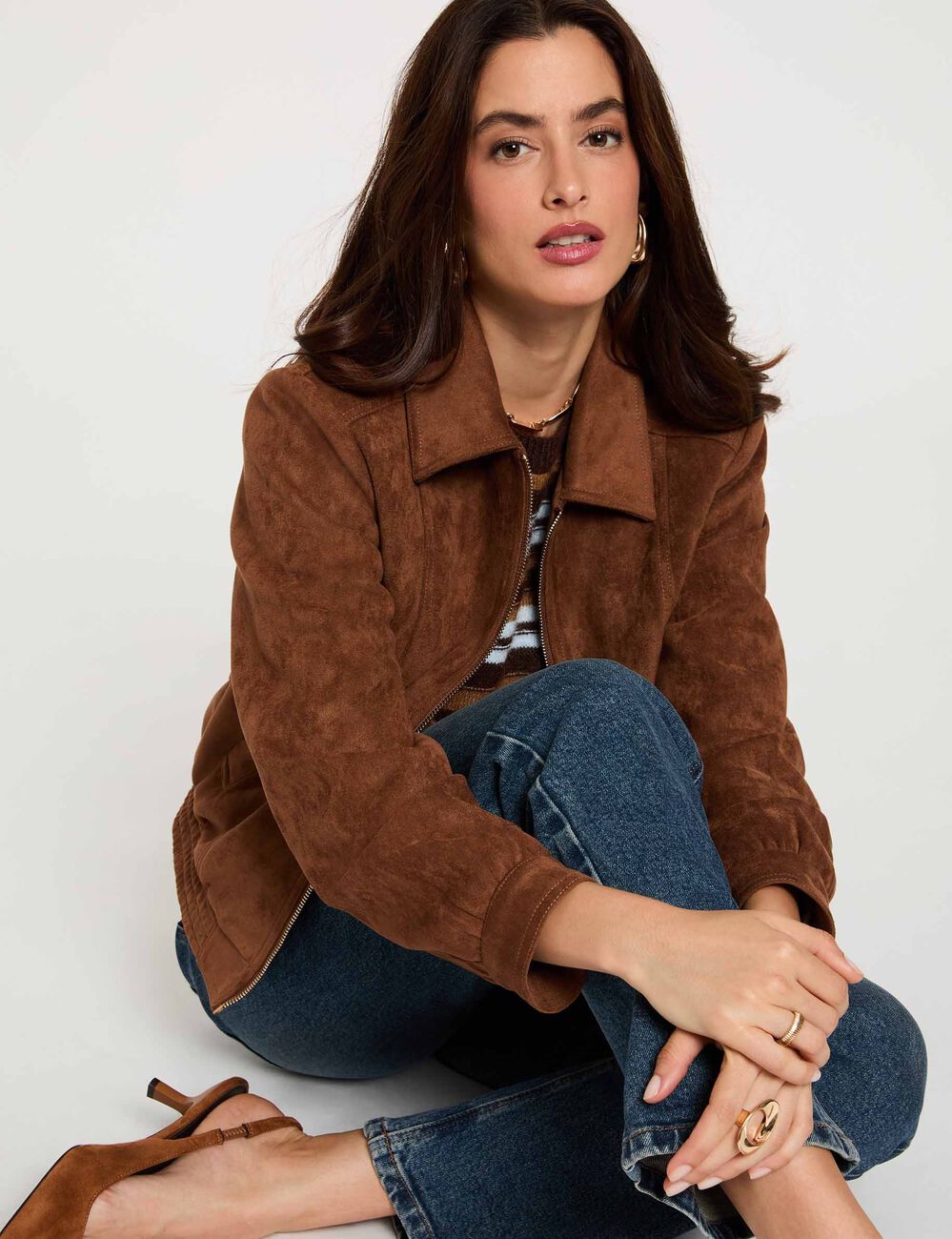 veste perfecto daim perfecto cuir femme marron
