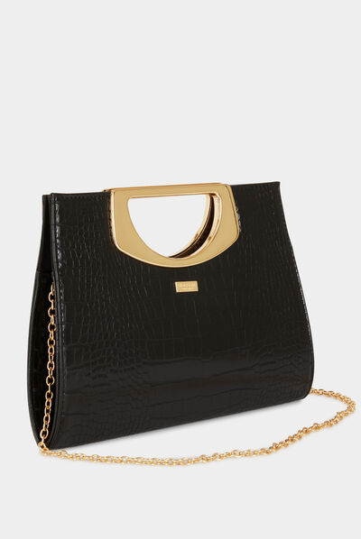 Sac pochette aspect croco noir femme