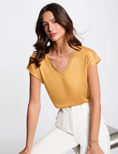 T-shirt manches courtes jaune moutarde femme
