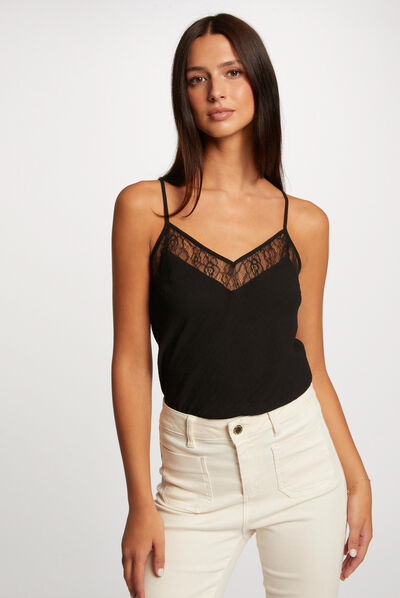 Blouse bretelles fines à dentelle noir femme