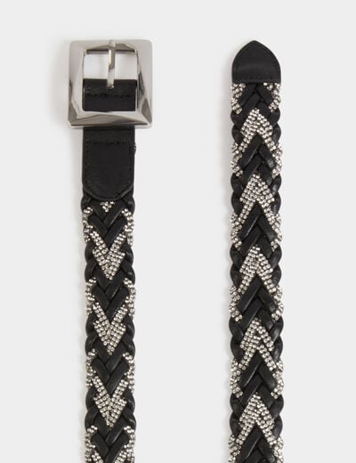 Ceinture fine tressée noir femme
