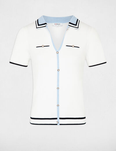 Pull col polo manches courtes ivoire femme