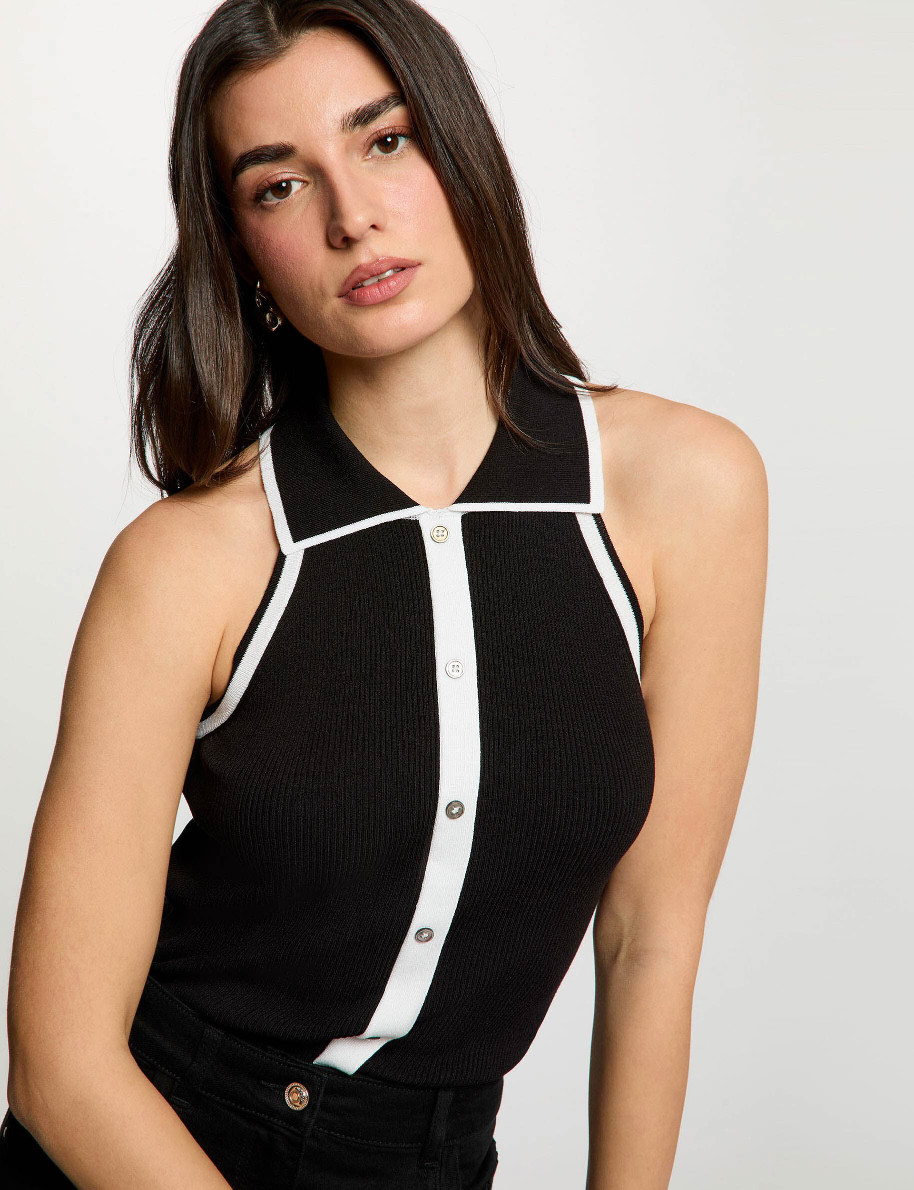 Pull ajusté col à revers femme - vue 1