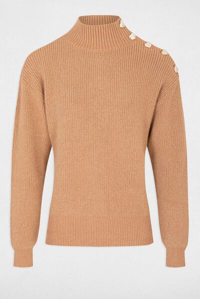 Pull manches longues avec boutons camel femme
