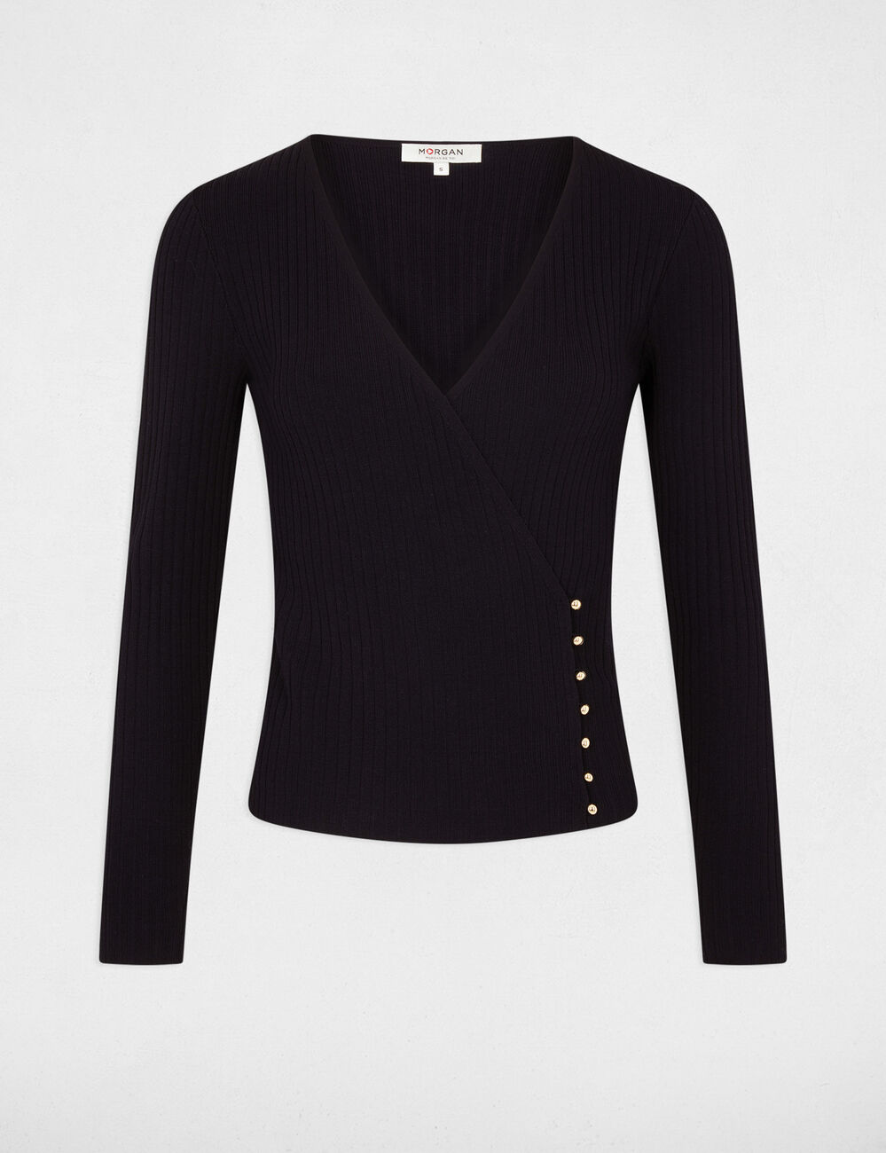 Pull manches longues col cache-coeur marine femme