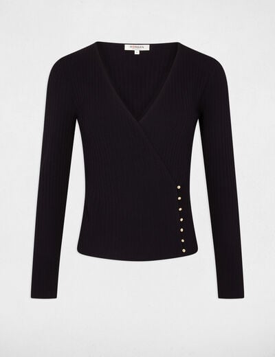 Pull manches longues col cache-coeur marine femme