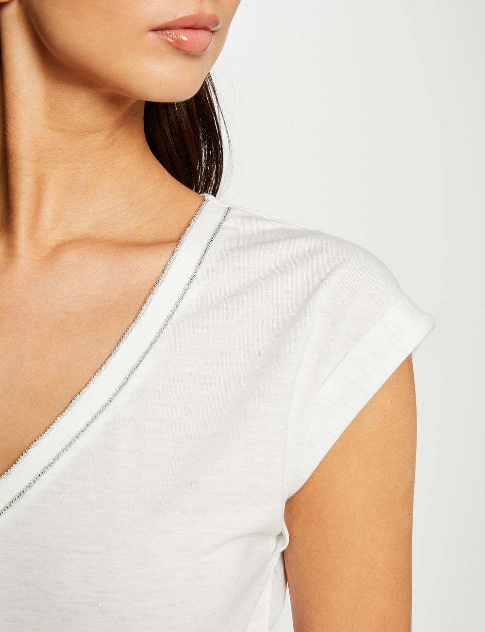 T-shirt manches courtes ivoire femme