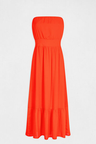 Robe longue cintrée col bustier rouge femme