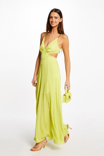 Robe longue évasée avec ouvertures anis femme