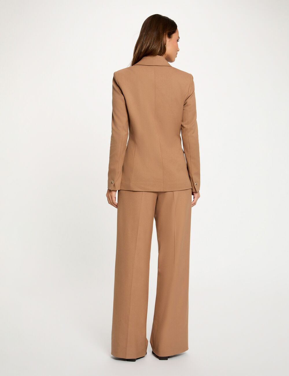 Pantalon large taille haute marron femme