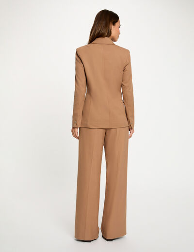Pantalon large taille haute marron femme
