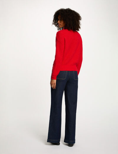 Pull manches longues avec boutons rouge femme