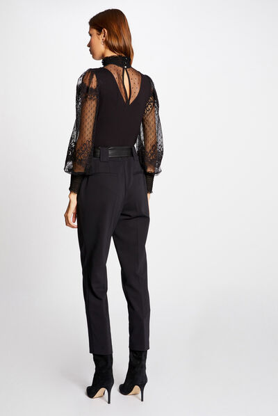 Body manches longues à dentelle noir femme