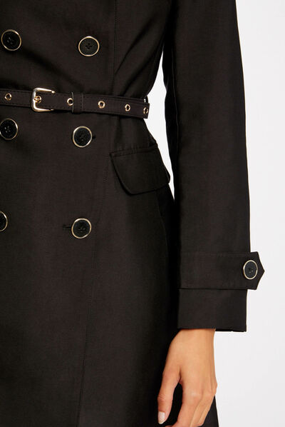 Trench droit boutonné et ceinturé noir femme
