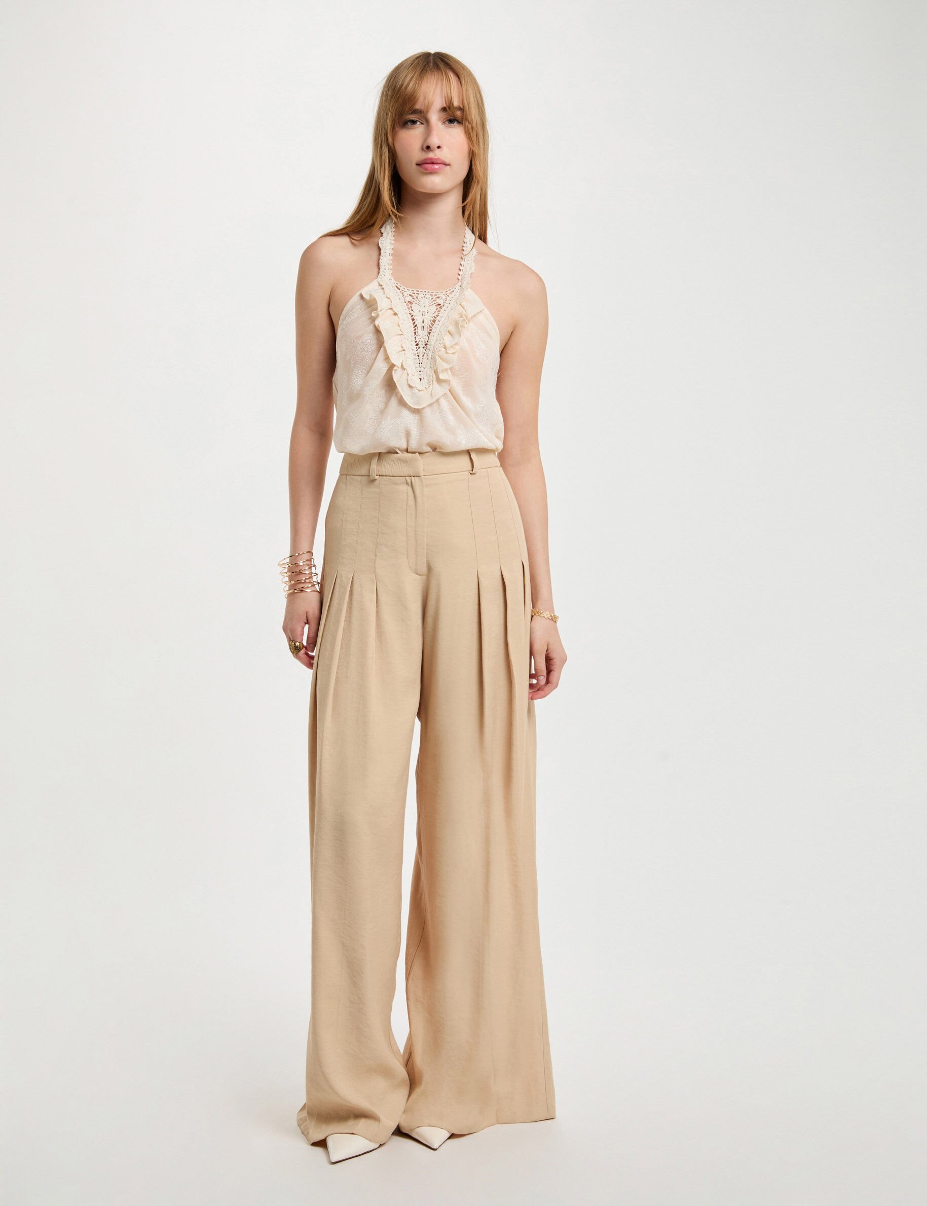 Top détail dentelle creme femme - Morgan - Modalova