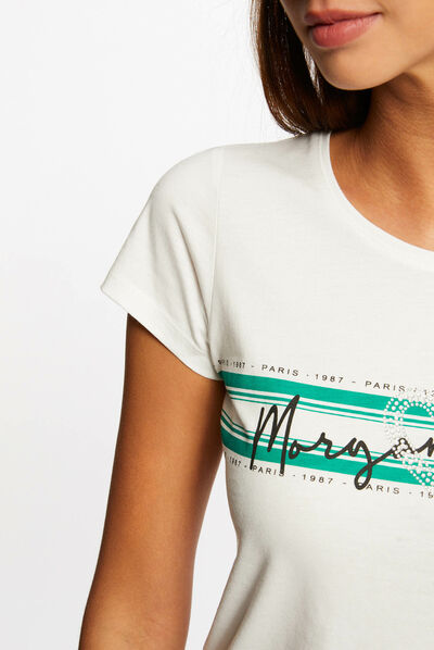 T-shirt manches courtes à inscription vert moyen femme