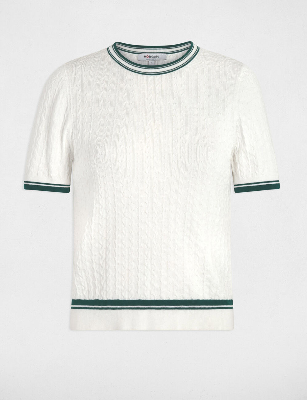 Pull fin manches courtes vert femme