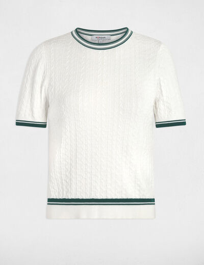 Pull fin manches courtes vert femme