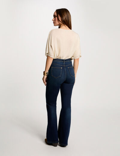 Pull col en V manches courtes ivoire femme