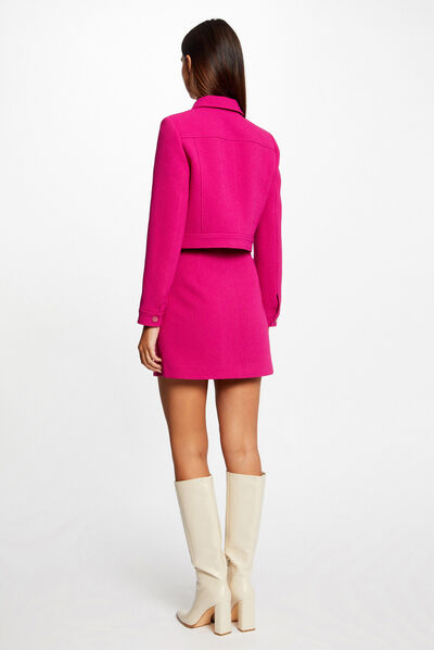 Blouson court droit boutonné framboise femme