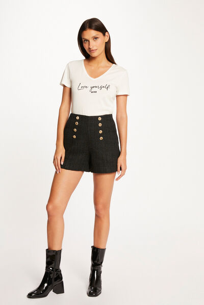 Short droit taille haute à pont marine femme