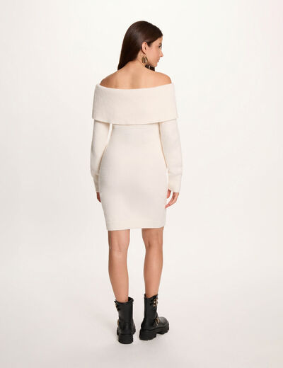 Robe tricot col bardot ivoire femme